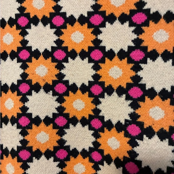 Anthropologie Maeve 70s Retro Medium Pink Orange and Black Knit Sweater Dress - Picture 7 of 11